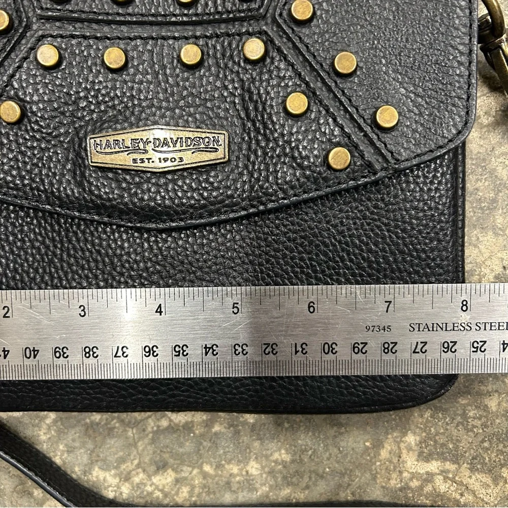 Harley-Davidson Women's Black Leather Gold‎ Studded Midnight Rider Hip Crossbody